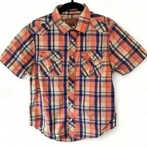 Red Camel Boys Plaid Short Sleeve Button-Up Shirt Size Large Multicolor